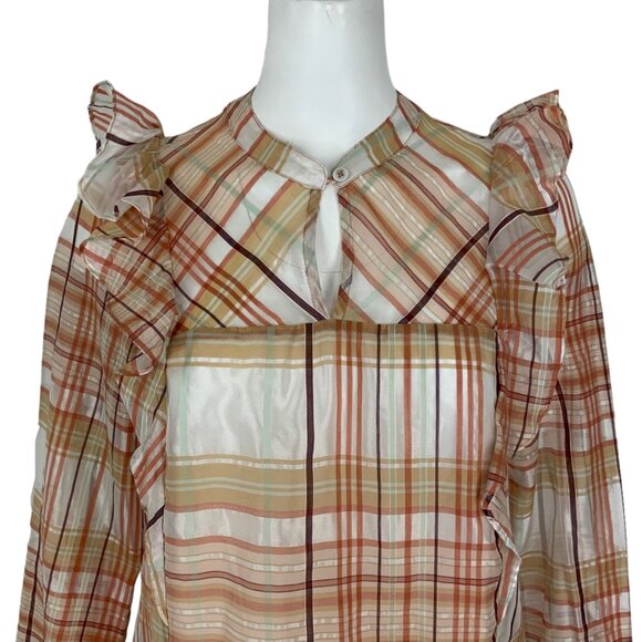 Anthropologie Currant Air Polly Peasant Blouse Top S Plaid Ruffles - Picture 8 of 12